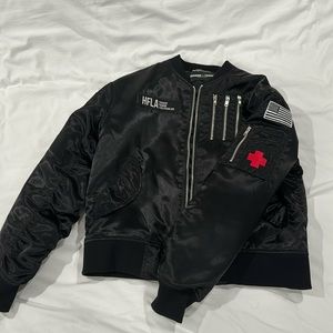 Homme Femme Satin Black Bomber Jacket.